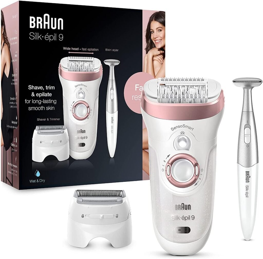 Braun Silk-épil 9-890 - Kabelloser Nass- & Trockenepilierer für Damen, inkl. Bikini-Trimmer - Weiß/Roségold - Effektive Haarentfernung für lang anhaltend glatte Haut.