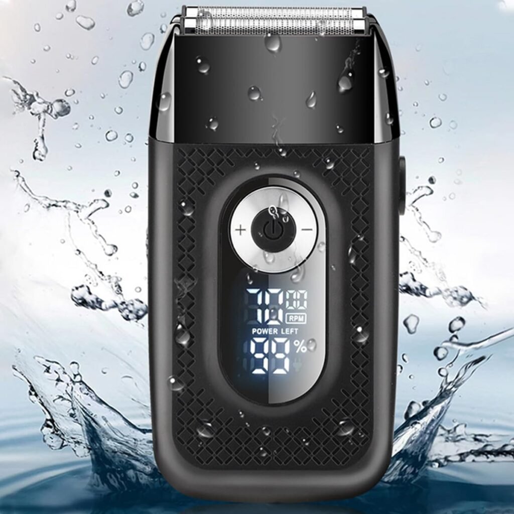 ABHI Elektrorasierer Herrenrasierer Kabellos mit Doppelspur Präzisionstrimmer LED-Anzeige 2 Trimmer Bartschneider Wasserdichter USB-Ladefolienrasierer Männer - Schwarz