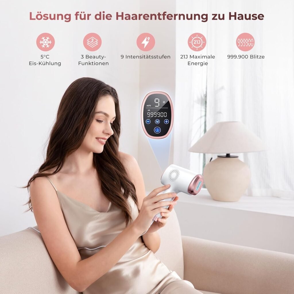 IPL Geräte Haarentfernung mit Kühlfunktion, Max 21J Laser Haarentfernung mit LCD Touchscreen, HR/SC/RA Funktionen, 9 Energiestufen, 600 NM Rote Lichtwelle, für Gesicht Bikini Beine Achseln Frauen Männer - Kaufen Sie jetzt und genießen Sie eine glatte, haarfreie Haut!