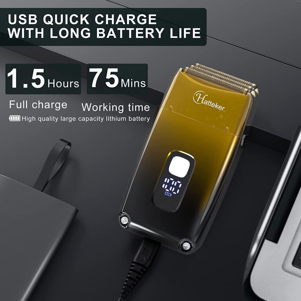 Hatteker Folienrasierer Herren Elektrorasierer - Elektrischer Rasierer mit 3 flexiblen Klingen und T-förmigem Trimmer - Bartschneider und Haarschneider Pflegesets - Wasserdicht.