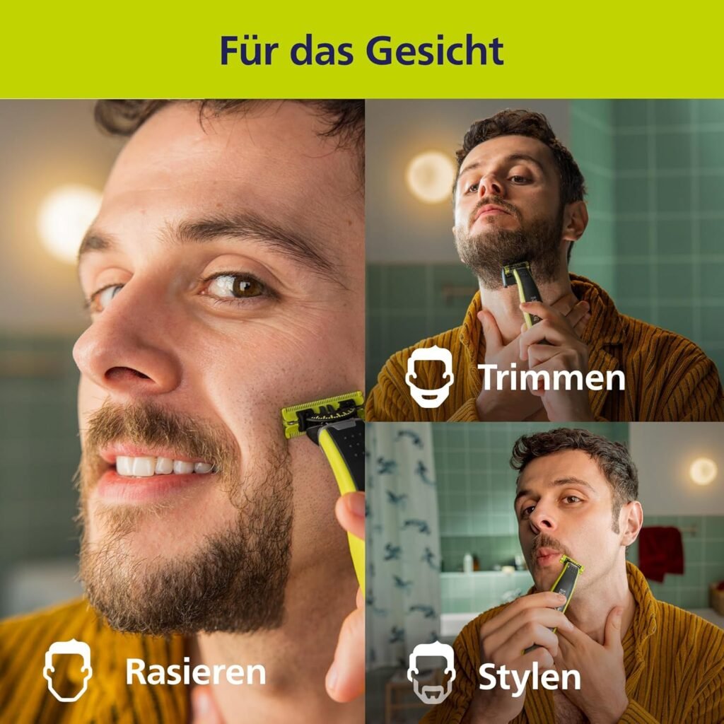 Philips OneBlade 360 Face & Body - Elektrischer Bartschneider, Rasierer und Körperpfleger - 3 x 360-Klingen - Inklusive 4 Trimmaufsätze - 2 Körperaufsätze - Ideal zum Trimmen, Stylen und Rasieren.