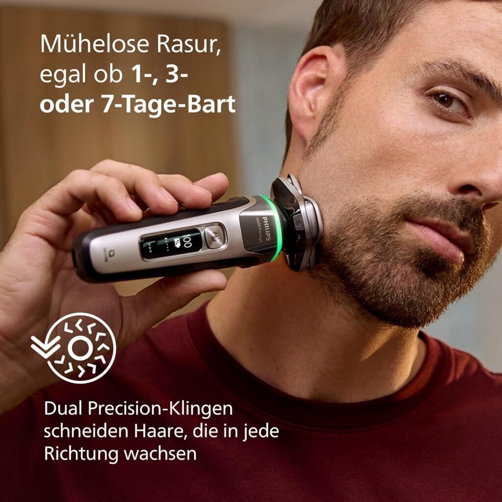 Philips Razor i9000 Prestige Nass- und Trockenrasierer für Herren mit integriertem Trimmer, Grau/Silber, Drucksensor, Reinigungsstation, 5+1 Bartstyler, Ladestation & Reiseetui (Modell XP9204/33) - hochwertiger Rasierer für Herren, mit Trimmer und praktischem Zubehör, ideal für Nass- und Trockenrasur, in elegantem Grau/Silber Design.