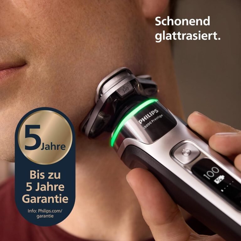Philips Razor i9000 Prestige Nass- und Trockenrasierer - Dunkelgrau/Silber - Drucksensor - Ladestation und Reiseetui - Modell XP9204/10