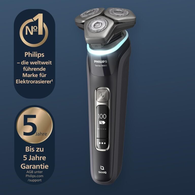 Philips Nass- und Trockenrasierer S9000 für Männer - Schwarz | SkinIQ Technologie, Barttrimmer, Reinigungsstation, Ladestation & Reiseetui | Modell S9976/63 Ein hochwertiger Elektrorasierer speziell für Männer - erlebe die beste Rasur mit Philips Shaver S9000. Mit Lift & Cut System und fortschrittlicher SkinIQ Technologie für eine ultimative Rasur. Inklusive Barttrimmer, praktischer Reinigungsstation, Ladestation und stilvollem Reiseetui. Hol dir das Modell S9976/63 jetzt!