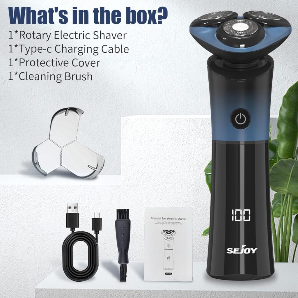 Sejoy Elektrorasierer Herren - Wiederaufladbarer Magnetkopf - Schnellwechselklinge - Selbstschärfend - IPX6 - Langlebiger Elektrorasierer für Männer - Skyline