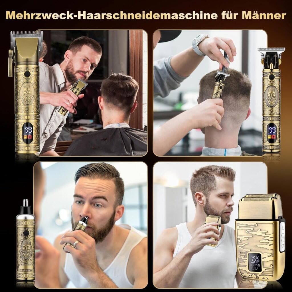 Professionelles Haarschneider-Set für Männer mit Elektrorasierer und LCD-Display - das perfekte Männerpflegeset und Geschenk für Ihn. Kabelloser Haarschnitt und präziser Bartschneider in einem praktischen Rasierapparat.