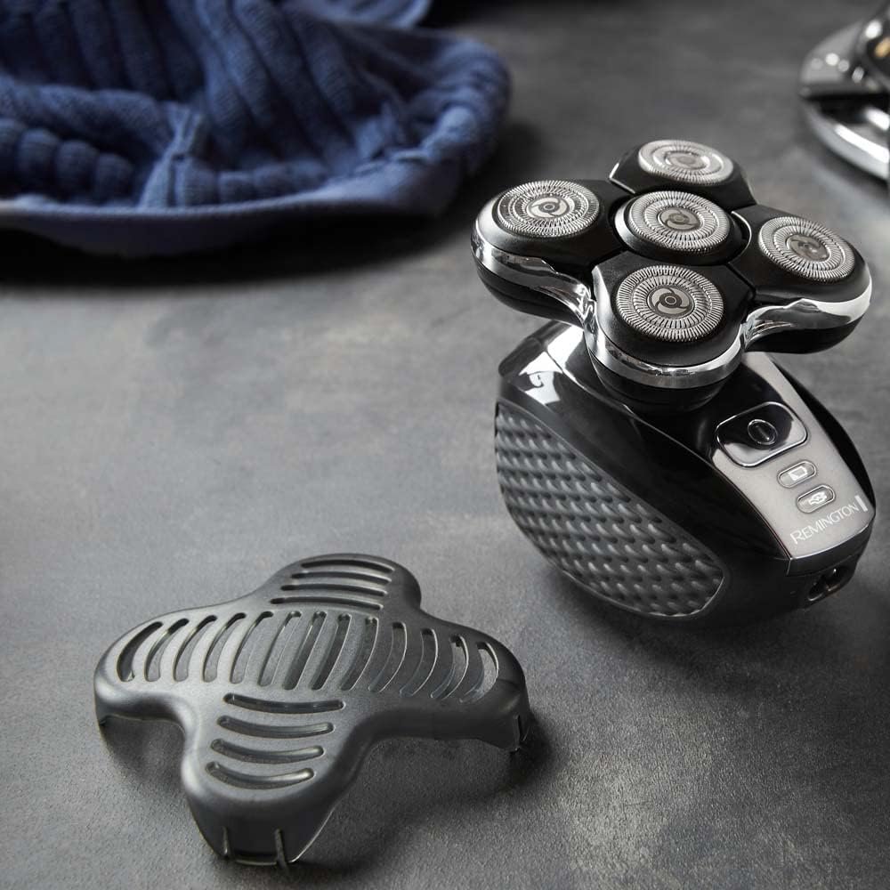 Remington Bald Razor Herren Elektrischer Kopfrasierer Lithium Schwarz 5 Scherköpfe Haarauffangkammer Detailtrimmer XR1501