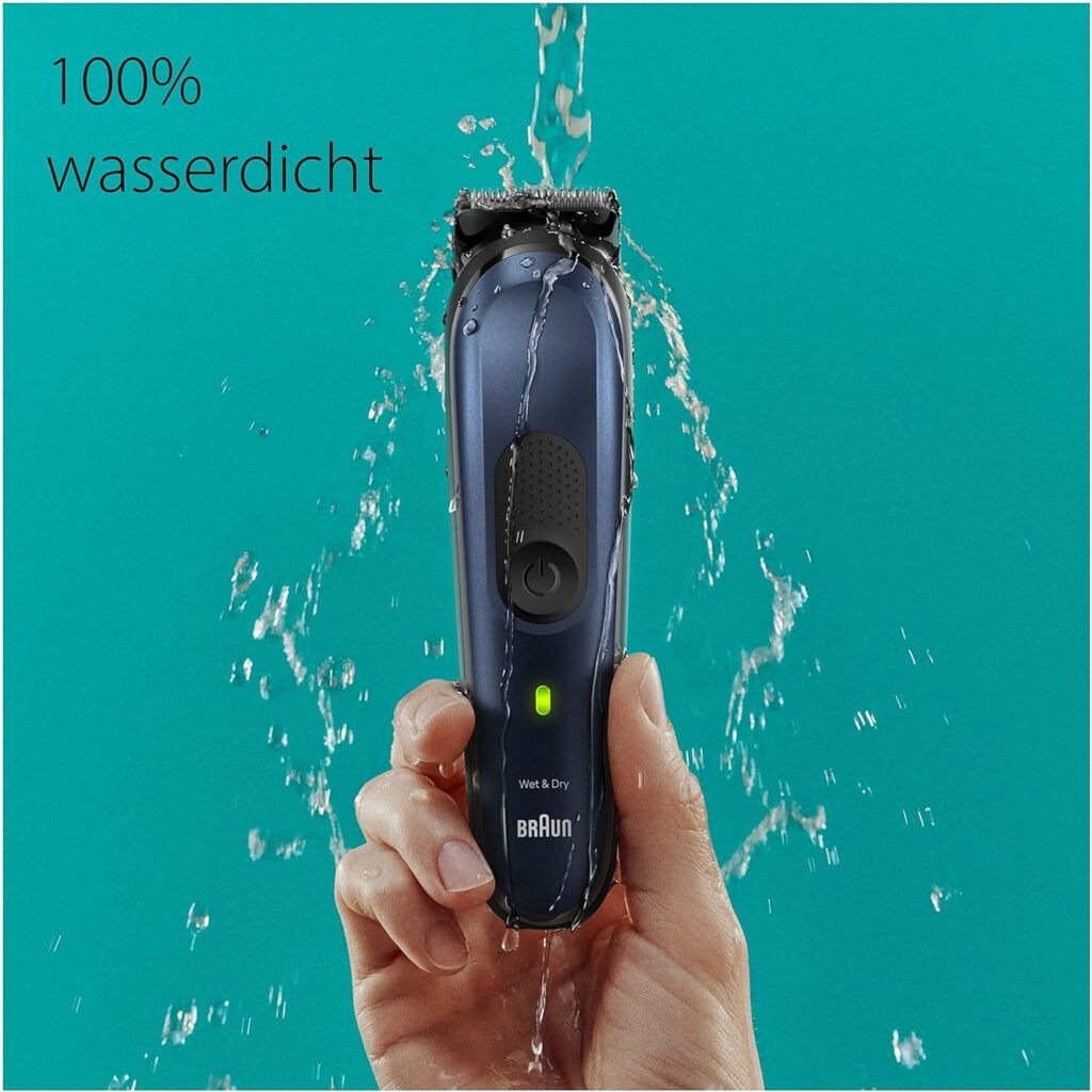 Braun MGK7410 All-In-One Bartpflege Bodygroomer Set, 10-in-1 Bartschneider/Barttrimmer, Nasenhaarschneider, Herrenhaarschneider, wasserfest, 100 Minuten kabellose Laufzeit - Bild eines vielseitigen Herrenpflegesets mit Barttrimmer, Haarschneider und Nasenhaarschneider, wasserfest und mit langer Akkulaufzeit.