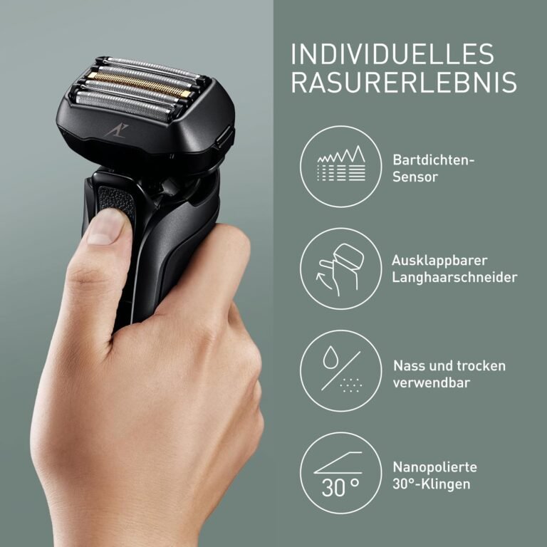 Panasonic Series 900 Premium Nass- und Trockenrasierer ES-LV6U für Herren, 5-Wege-Scherkopf mit Linearmotor und Bartdichte-Sensor-Technologie, Pop-up-Trimmer, Mattschwarz - Innovativer Rasierer für Männer, der Nass- und Trockenrasur ermöglicht, mit fortschrittlicher Bartdichte-Sensor-Technologie und präzisem Pop-up-Trimmer. Holen Sie sich jetzt den Panasonic Series 900 Premium Rasierer in mattem Schwarz!