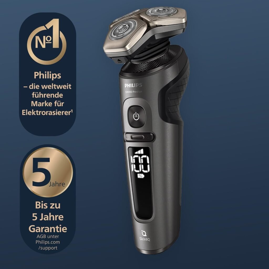 Philips Shaver S9000 Prestige Elektrischer Nass- und Trockenrasierer, Gold, SkinIQ-Technologie, Reiseetui, Qi-Ladepad, Präzisionstrimmer, Nasenhaarschneider und Reinigungsstation, Modell SP9882/36 - Innovativer elektrischer Rasierer für eine gründliche und schonende Rasur. Mit SkinIQ-Technologie, Präzisionstrimmer und Nasenhaarschneider. Inklusive Reiseetui und Qi-Ladepad. Perfekt für unterwegs.