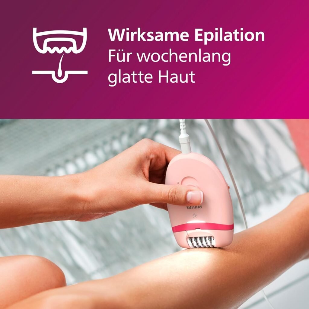 Philips BRP531/00 Series 4000 Kabelgebundener Epilierer mit 2 Geschwindigkeitsstufen, Opti-Light und abwaschbarem Kopf - Mini-Epilierer und Pinzette inklusive.