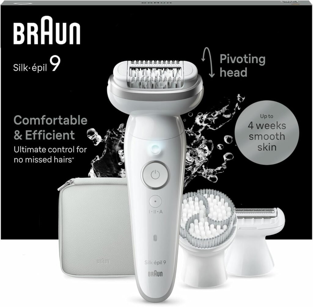 Braun Silk-épil 9 Damen-Epilierer für Frauen - elektrischer Epilierer mit flexiblem Kopf für einfaches Epilieren. Nass & Trocken für lange glatte Haut. 9-061 in elegantem Weiß/Silber.