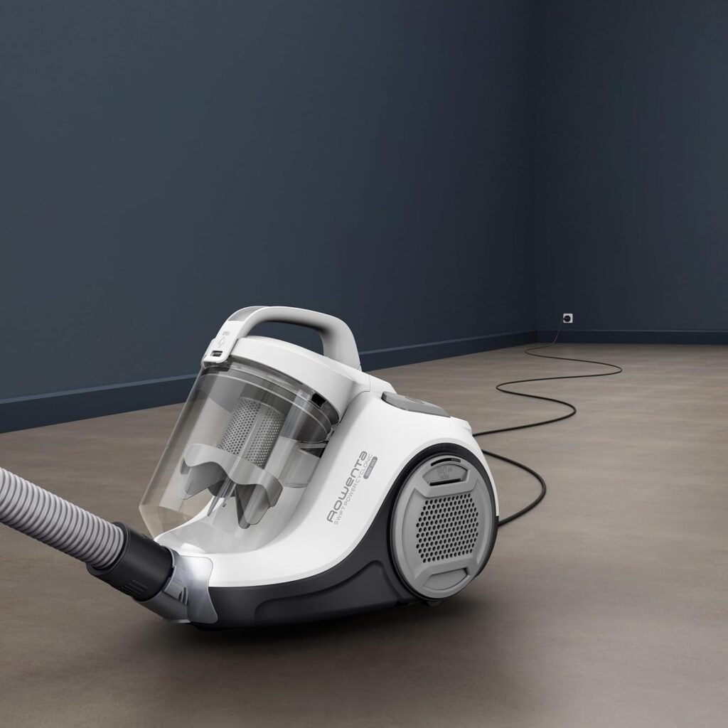 Rowenta Swift Power Cyclonic Bodenstaubsauger - 900 Watt Motor, beutelloser Staubsauger mit großem 1,2l Staubbehälter, leiser Betrieb mit 77 Dezibel, ergonomischer Tragegriff, 7,6m Reinigungsradius, weiß - RO2917