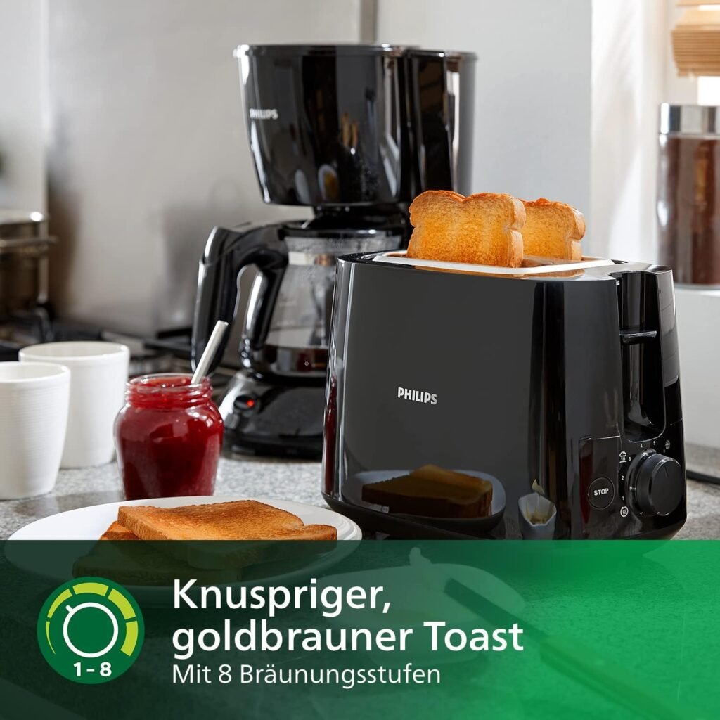 Philips Toaster - 2 Toastschlitze, 8 Stufen, Brötchenaufsatz, Auftaufunktion, Liftfunktion, Abschaltautomatik, schwarz (HD2581/90) - Top-Qualität und einfache Bedienung.