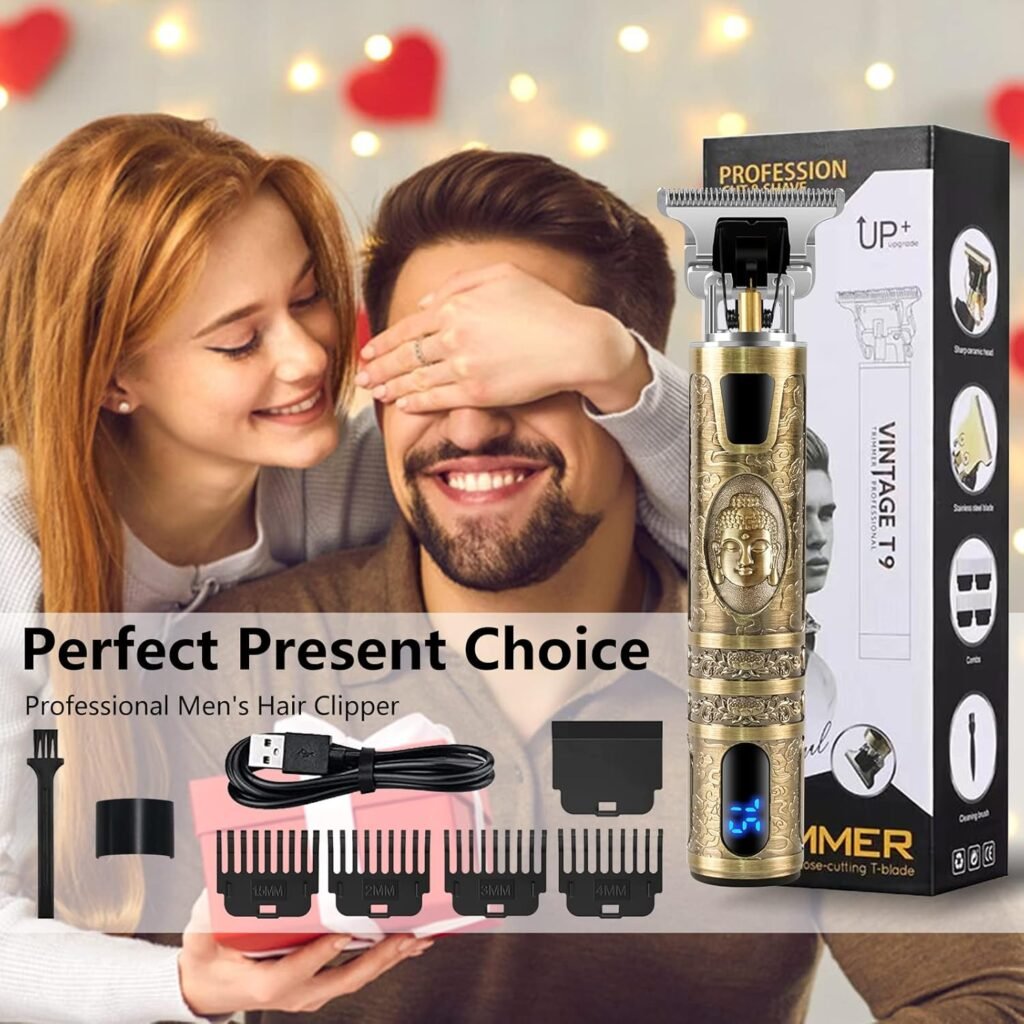 CKCLR Haarschneider, Profi IPX7 Bartschneider Männer, Herren Haarschneider, Elektrischer Bartschneider, Wiederaufladbar, LED-Display, Elektrischer Trimmrasierer (Gold) - Elektrischer Haarschneider und Bartschneider für Männer, wiederaufladbar mit LED-Display in luxuriösem Gold-Design. Ideal für ein präzises und professionelles Trimmen.