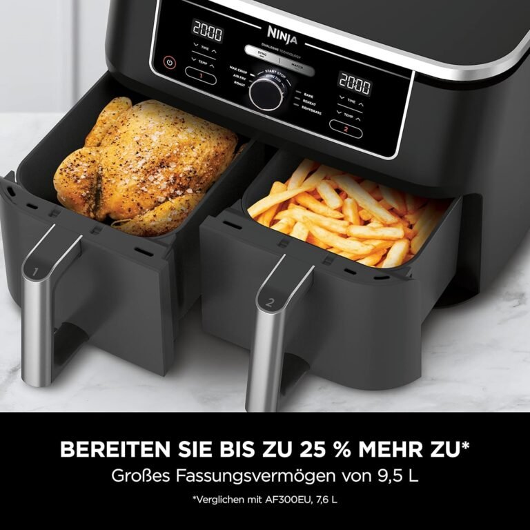 Ninja Foodi MAX Dual Zone [AF400EU] Heißluftfritteuse, 2 große Frittierfächer, 6 Funktionen, 2 unabhängige Garzonen, 9,5 Liter, 65 % Energiekosten sparen.