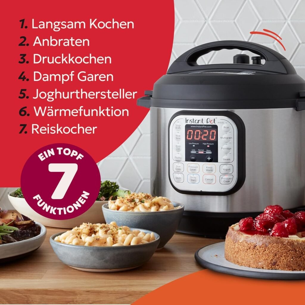 Instant Pot IP-DUO60 7-in-1 Elektro-Schnellkochtopf - Programmierbarer 5,7 l Schnellkochtopf mit 1000 W Leistung und 220 V Spannung. Perfekt für schnelle und einfache Mahlzeiten!