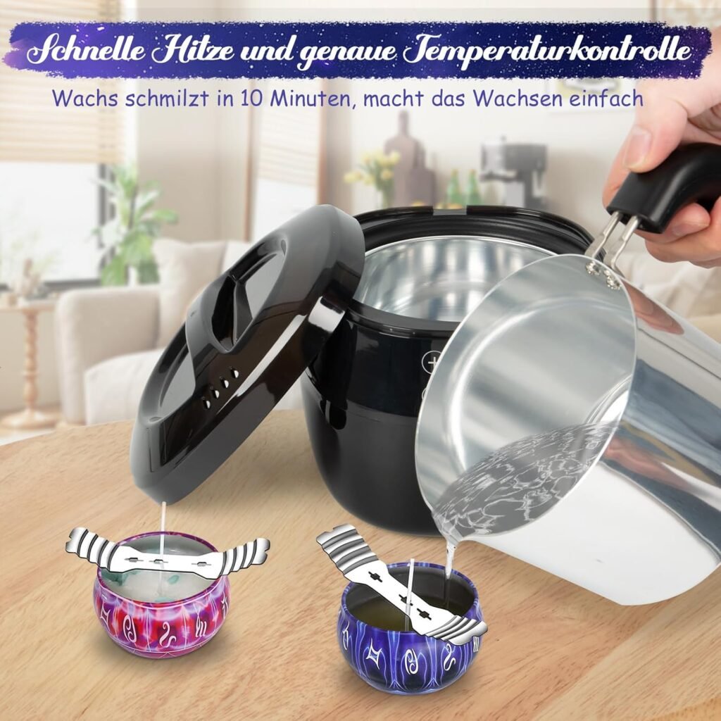 Elektrischer Wachsschmelzer für die Herstellung von Kerzen - 1 Liter Wachsschmelztopf mit Gießvorrichtung, Dochte und Zubehör inklusive. Perfekt für DIY Kerzenherstellung.