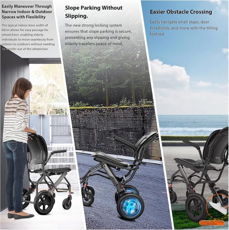 Faltbarer Leichtrollstuhl mit Teleskopgriff, Ultraleichter Reiserollstuhl - Transportrollstühle mit ergonomischem Sitz, Faltbare Aluminium-Transportrollstühle für Zuhause und Unterwegs.