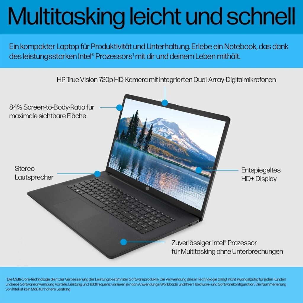 HP Laptop | 17,3 Zoll HD+ Display | Intel Celeron N4120 | 8 GB DDR4 RAM | 256 GB SSD | Intel UHD Grafik | Windows 11 | QWERTZ | Schwarz