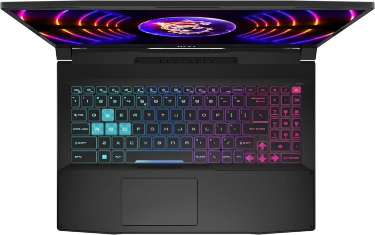 MSI Cyborg 15 Gaming-Laptop, 15,6 Zoll Full HD 144 Hz, Intel Core i7-13620H, NVIDIA GeForce RTX 4060, 16 GB DDR5, 512 GB SSD, Windows 11 Home, QWERTZ-Tastatur, A13VF-862, Schwarz/Transparent - Bild des leistungsstarken Gaming-Laptops in Schwarz/Transparent.