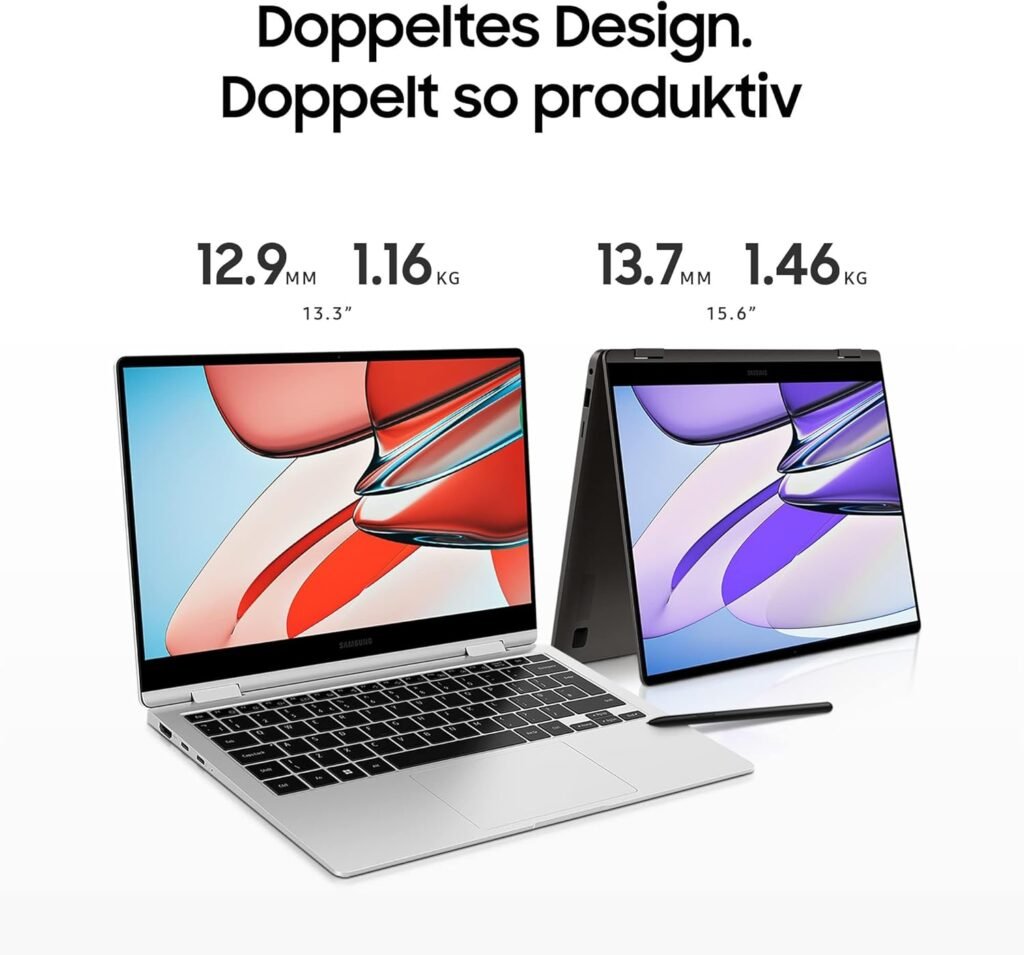 Samsung Galaxy Book3 360 Laptop, 13 Zoll Full HD 60Hz Display, Intel Core i7-1360P, 16GB RAM, 512GB SSD, Windows 11, QWERTZ-Tastatur, Graphit - Vista frontal del portátil con pantalla Full HD de 13 pulgadas y teclado QWERTZ en color Graphit. Perfecto para profesionales que buscan un rendimiento excepcional.