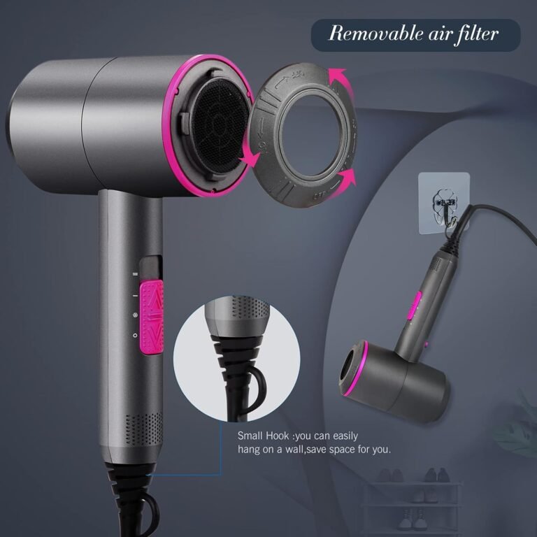 HappyGoo Ionen-Haartrockner AC-Motor Profi-Haartrockner – 3 Heizstufen, Kaltlufttaste, 1 Diffusor, 2 Konzentratoren – für vielfältige Frisuren – Grau