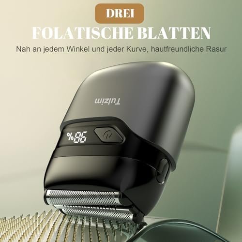 Elektrorasierer mit LED-Anzeige, Folienrasierer Männer, IPX7 Nass-/Trockenrasierer mit 3 flexiblen Klingen, USB-C Ladestation für Bart & Gesicht - Bronze