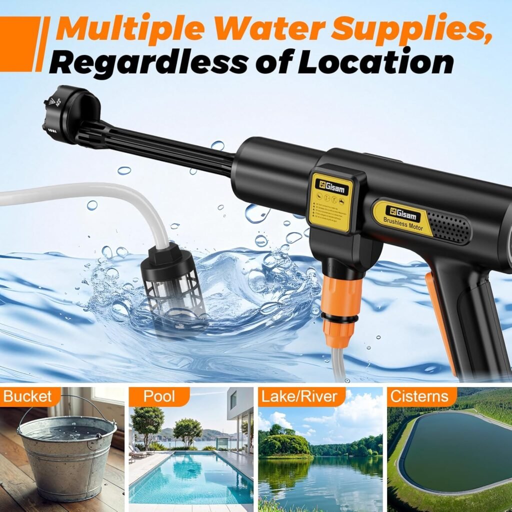 "Potente Hochdruckreiniger Gisam Akku Max 507 PSI mit Akkus und Schaumsprüher"