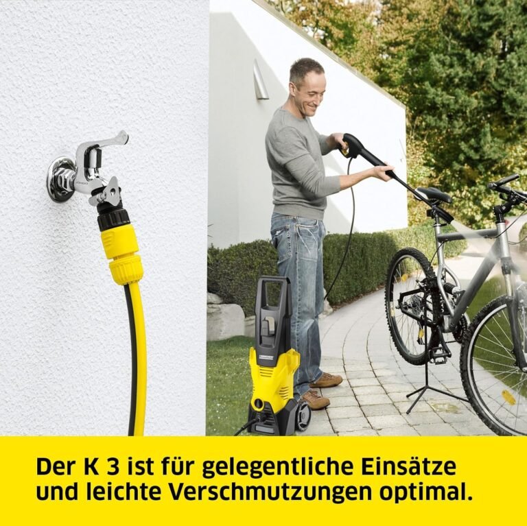 Kärcher K 3 Pressure Washer for Light Dirt on Bicycles, Garden Fences, Motorcycles etc. Surface Capacity 25 m²/h. With Gun, 6 m High Pressure Hose and Vario Power Jet Tube Yellow