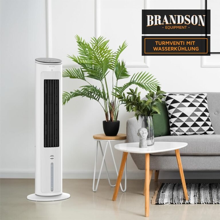 Brandson Turmventilator mit Wasserkühlung 2025 - Verdunstungskühler - Luftkühler - Ventilator - Mobiles Klimagerät ohne Abluftschlauch - Leise - 4,6 L Wassertank - Weiß
