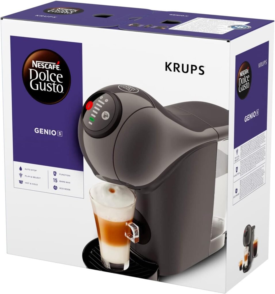 NESCAFÉ Dolce Gusto Genio S von KRUPS, Kaffeekapselmaschine, 15 Bar, Ultrakompakt, Hoher Druck, Über 30 Kaffeekreationen, Wählbare Getränkegröße, Automatische Abschaltung, Anthrazit, KP243B