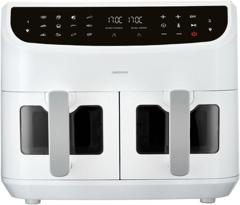 "Medion P20 XXL Heißluftfritteuse mit 2 Kammern - Dual Airfryer mit 9 Automatikprogramme und Sync Finish Funktion - 8,7 Liter Fassungsvermögen - Leistungsstarkes Airfryer mit 2.600 Watt"