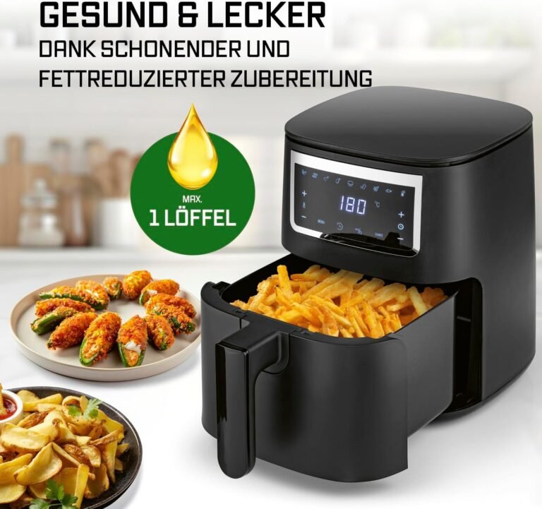 GOURMETmaxx Heißluftfritteuse 4 L, Airfryer Fritteuse mit Touchscreen, 9 Funktionen & 8 Programmen, Mini-Backofen – Frittieren fast ohne Öl | Airfryer Zubehör spülmaschinenfest