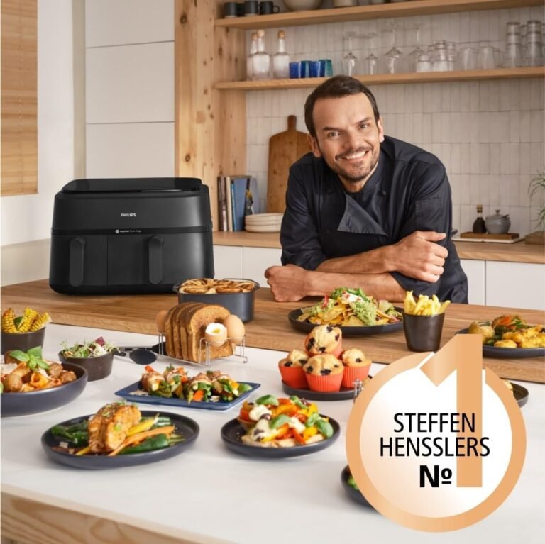 Philips Airfryer Dual Basket 3000 Series - Schnell und energieeffizient - 2 Körbe für 2 Gerichte gleichzeitig - Gesunde Heißlufttechnologie - 90 % weniger Fett - Mit HomeID Rezept-App - Modell NA350/00