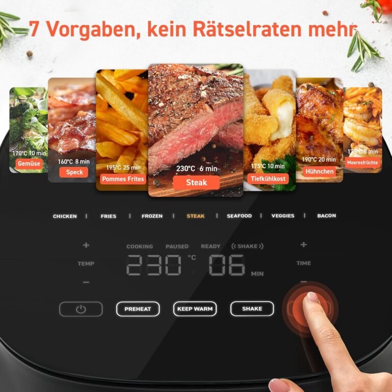 COSORI Airfryer, 7-in-1 Heißluftfritteuse - Max 230 °C & 55 dB Leise Heißluftfritteuse - 100+ Rezpete - Ideal für Hähnchen, Steak, Speck, Tiefkühlkost - 55 % Energieersparnis - Spülmaschinenfest