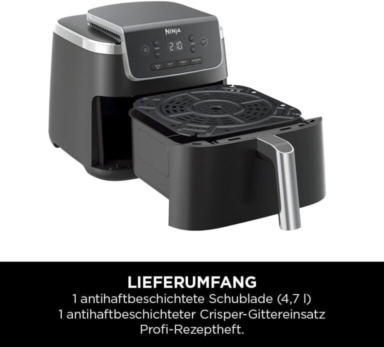 Ninja PRO Air Fryer Heißluftfritteuse AF140EU - 4,7L Airfryer für 1-2 Portionen | Digitale Einzelkorb-Heißluftfritteuse 4-in-1 | Kochen aus dem Gefrierfach | Antihaft-Schublade & Crisper-Korb | in Schwarz