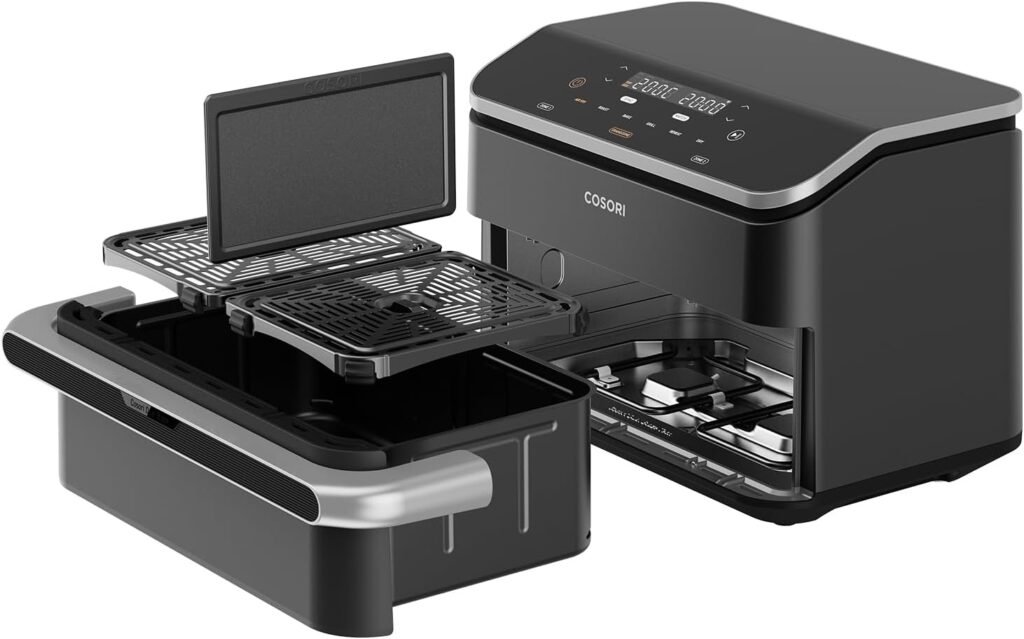 COSORI Heißluftfritteuse Dual Blaze TwinFry 10L, 4 Heizrohre und flexible Kammern, Even Heating Technology, Schwarz