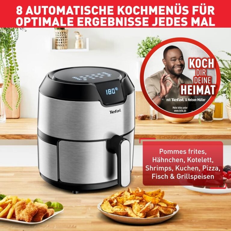 Tefal EY401D Easy Fry Deluxe Heißluftfritteuse - 1.500 W, 4 Liter Fassungsvermögen - Schwarz und Edelstahl - Kochen für bis zu 6 Portionen - Gesunde Heißlufttechnologie - Einfach zu bedienen - Fettarme Mahlzeiten - Küchengerät für eine gesunde Ernährung.