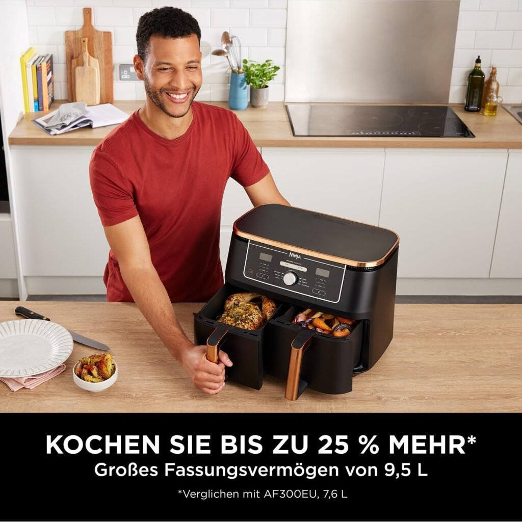 Ninja Foodi MAX Dual Zone [AF400EUCP] Heißluftfritteuse 9,5 Liter Kupfer/Schwarz, Amazon Exklusiv, 6 Funktionen, 2 unabhängige Garzonen - Bild.