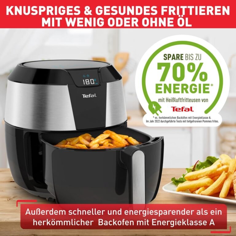 Tefal EY701D Easy Fry XXL Heißluftfritteuse Schwarz aus Edelstahl - Entdecken Sie die leistungsstarke Heißluftfritteuse mit 1700 Watt und einem Fassungsvermögen von 1,6 kg. Inklusive Timer und 8 Automatikmenüs für einfache Zubereitung. Jetzt zugreifen!