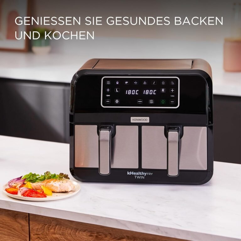 Kenwood kHealthy Twin Airfryer, 8 l (2 x 4 l) - Doppelkammer, 8 Programme, Dual Cook & Sync Finish-Funktion - Touch-Display, Antihaftbeschichtung - Bis zu 200º, Timer (60 Minuten) & 24-Stunden-Trocknungsfunktion - Heiß.