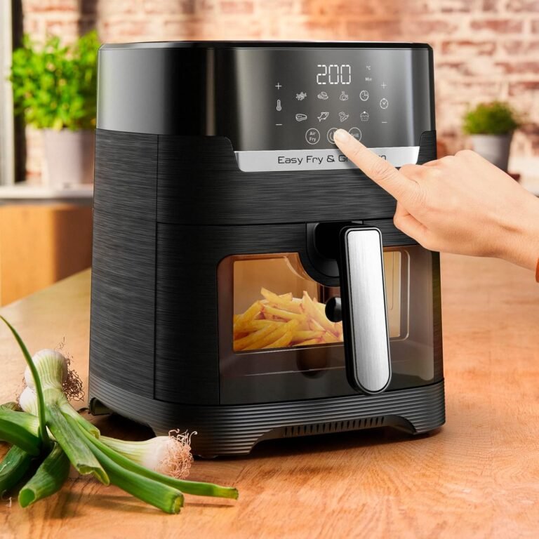 Tefal Easy Fry & Grill Vision Heißluftfritteuse, 4,2 L Fassungsvermögen, 2-in-1-Technologie, Sichtfenster, Extra Crisp-Technologie, Energiesparend, Touchscreen, Schwarz, EY5068 - Bild eines modernen und effizienten Heißluftfritteuse mit Touchscreen und Sichtfenster