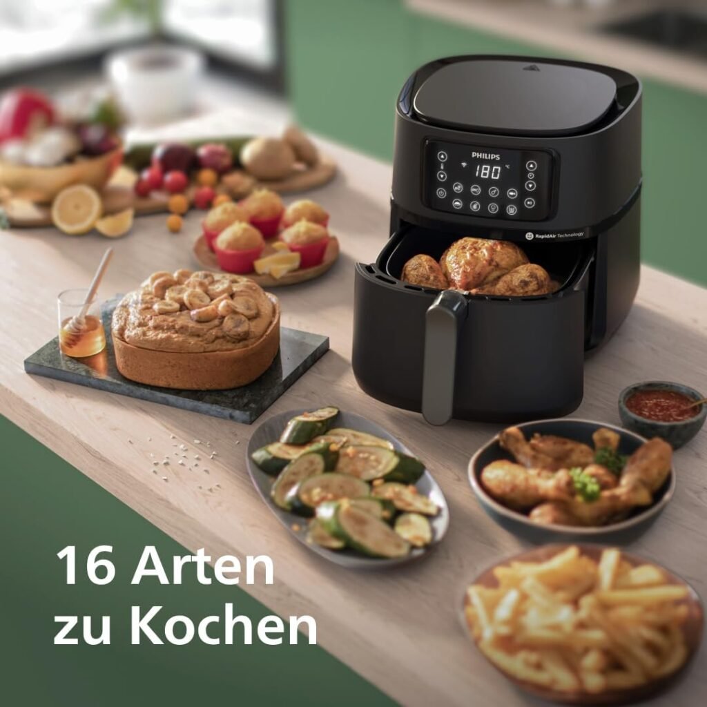Imagen de producto: Philips Airfryer 5000 Series XXL, 7,2 l (1,4 kg), 16-in-1-Airfryer, WiFi-Verbindung, 90 % weniger Fett mit Rapid Air-Technologie, Rezept-App (HD9285/90)