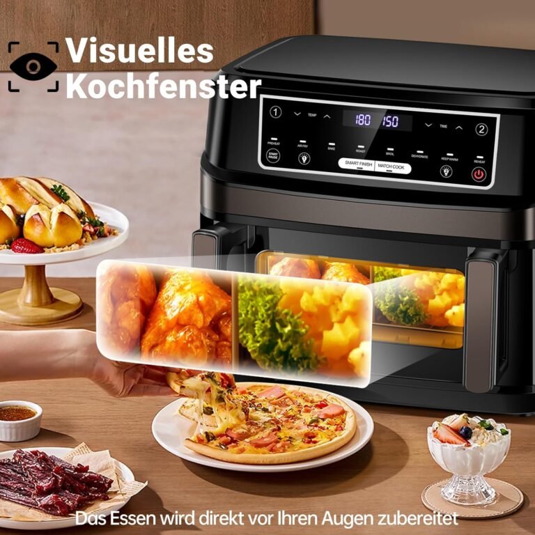 Heißluftfritteuse, 2 Kammern, 12L Airfryer Doppelkammer, Einzelkammer, Einstellbar, 2600W, 8-in-1 Heißluftfritteuse, Doppelkammer, Temperatur, Separate Steuerung Touchscreen, Doppel Air Fryer XXL mit Touchscreen-Anzeige.