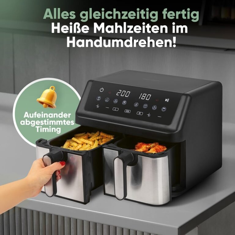 Proficook® Heißluftfritteuse mit Simultan Ready System | 9 Liter | Heißluftfritteuse 2 Kammern | Frittieren ohne Fett | Behälter mit Antihaftbeschichtung | Air Fryer | PC FR 1296 H