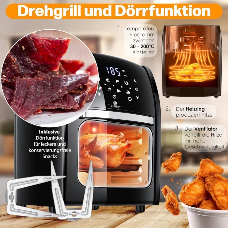 Kesser® XXL Airfryer 9-in-1 Heißluftfritteuse 1800 Watt Schwarz - Fettfreies Grillen ohne Öl - 8 Programme - inkl. Zubehör und Rezeptbuch