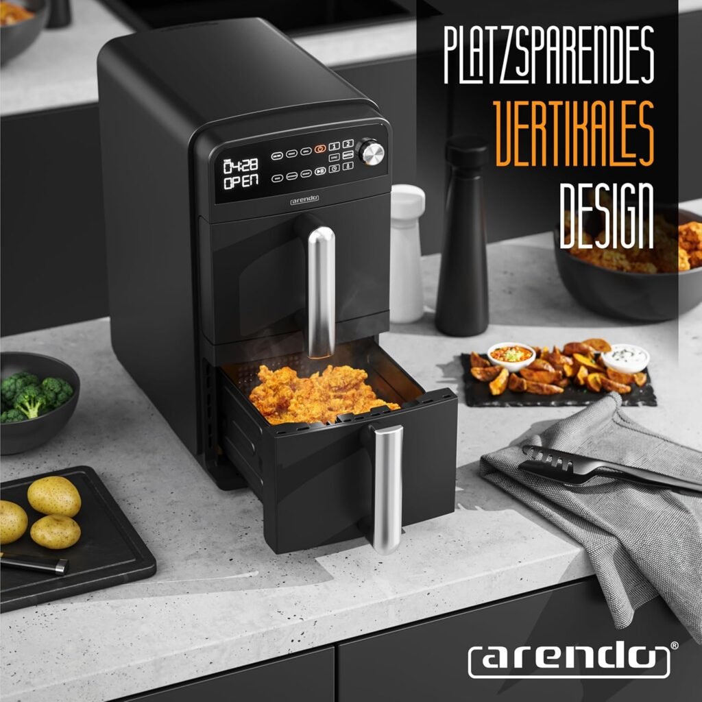 Arendo XXL Dual Zone 2 Kammern Heißluftfritteuse - 11 Liter - 2400 W - 2 Zonen - 3-in-1 Airfryer Doppelkammer - 8 Sensortasten - PFAS BPA frei - 2 Grillroste - 3D-Konvektionssystem - Doppel