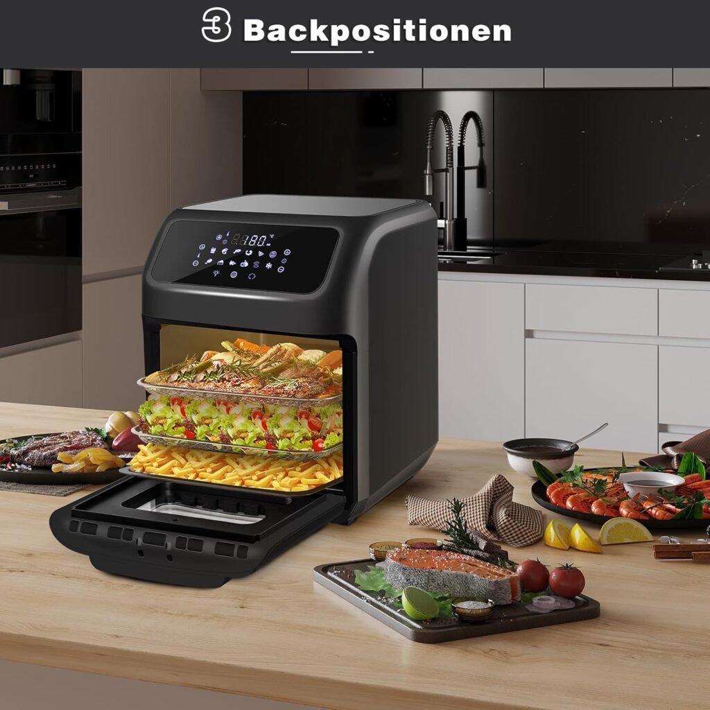 Heißluftfritteuse 12L von LLIVEKIT - 1800W Mini-Backofen & Obst-Dörrgerät mit 6 Zubehörteilen. Holen Sie sich jetzt den 12-in-1 Air Fryer mit Digitaler LED-Anzeige und genießen Sie fettfreie Köstlichkeiten!