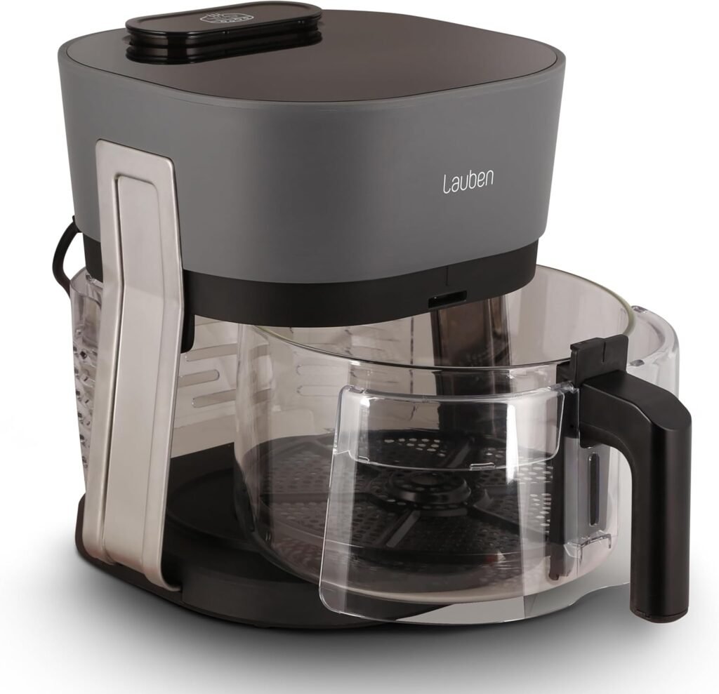 Lauben Glass&Steam 4500BG Heißluftfritteuse - Luftfritteuse mit Frittierkorb aus Glas, Dampffunktion, 8 Programme, manuelle Zeit- und Temperatureinstellung - spülmaschinenfester Korb - Behältervolumen 4,5 L.